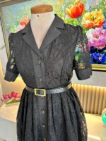 Robe Chemise Midi en Dentelle Noire Élégante avec Ceinture – Image 15