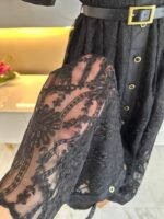 Robe Chemise Midi en Dentelle Noire Élégante avec Ceinture – Image 7