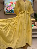 Robe Longue Jaune Pastel Élégance Dentelle – Image 10