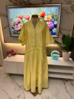 Robe Longue Jaune Pastel Élégance Dentelle – Image 11