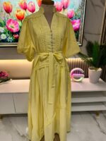 Robe Longue Jaune Pastel Élégance Dentelle – Image 6