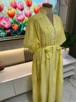 Robe Longue Jaune Pastel Élégance Dentelle – Image 4