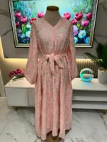 Robe Longue Rose Poudré Jacquard Élégance