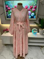 Robe Longue Rose Poudré Jacquard Élégance – Image 2