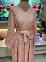 Robe Longue Rose Poudré Jacquard Élégance – Image 6