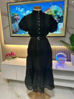 Robe Élégance Dentelle – Col Montant & Ceinture – Image 7