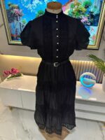 Robe Élégance Dentelle – Col Montant & Ceinture – Image 8