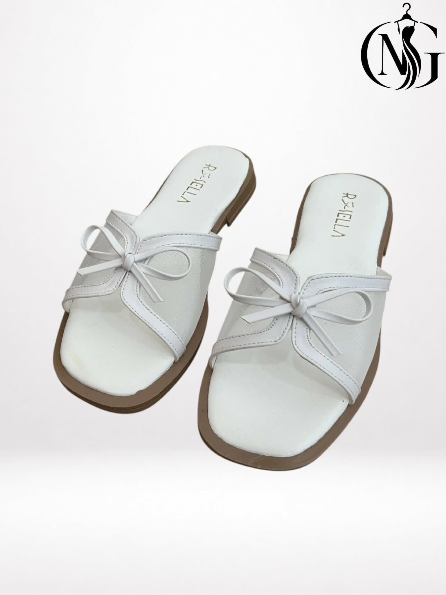 jjj blanc Mules plates élégantes – Image 1