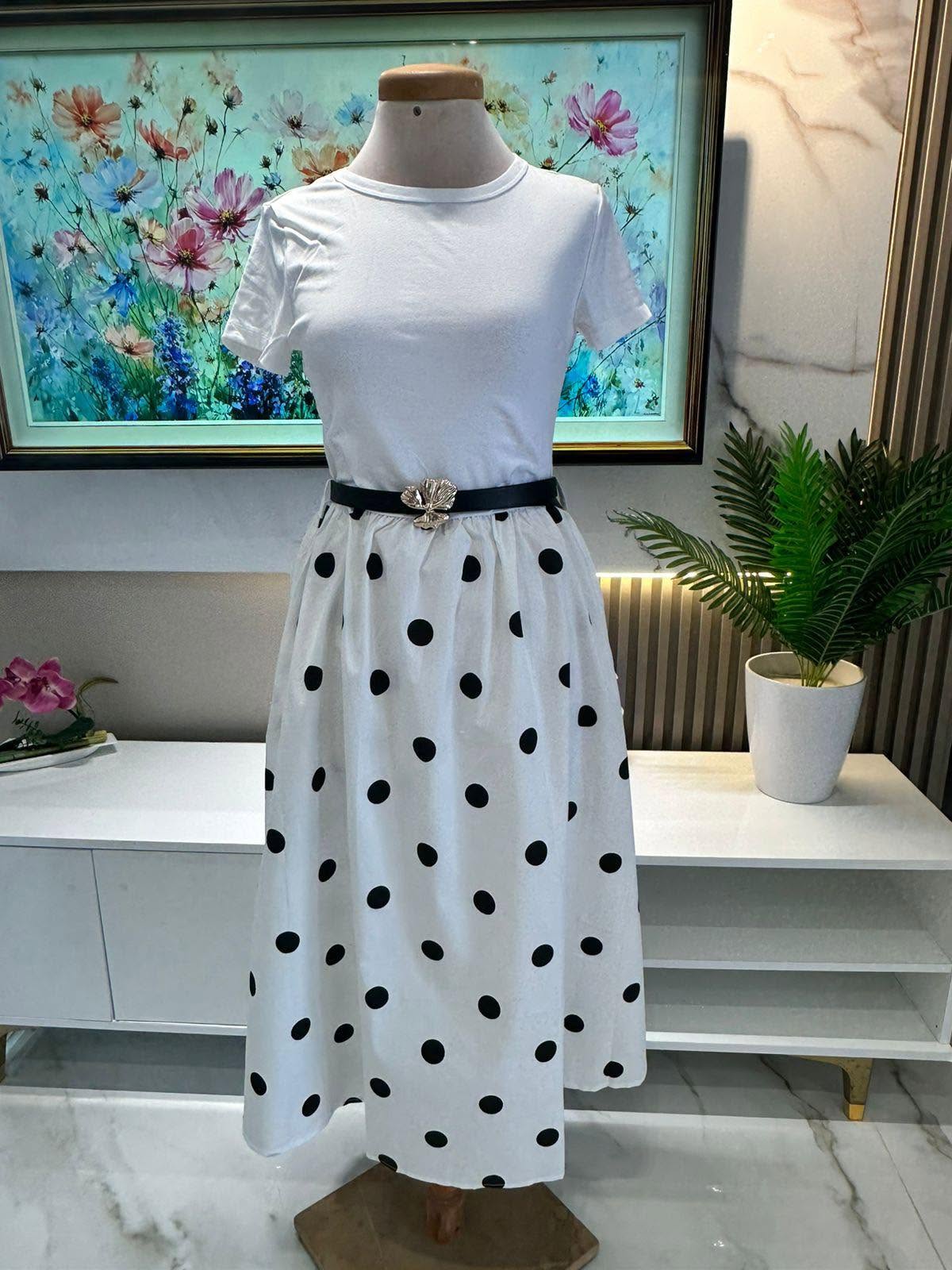jupe bl Robe à pois avec ceinture élégante – Image 1