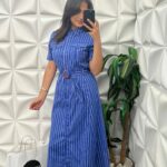 Robe Chemise Rayée avec Ceinture