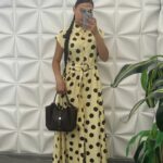 Robe Longue à Pois avec Ceinture