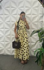 Robe Longue à Pois avec Ceinture